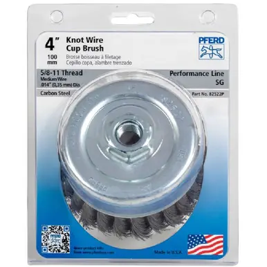 PFERD 82522P P.O.P. 4" Knot Wire Cup Brush .014 CS Wire, 5/8-11 Thread (ext.) (2pk)