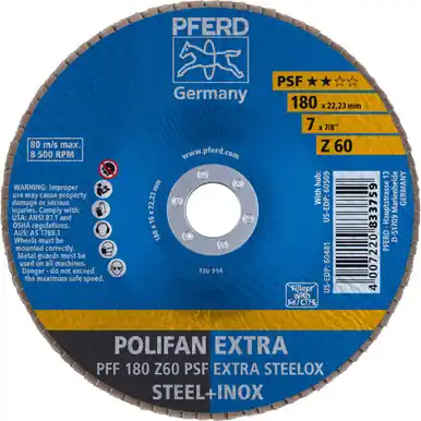 PFERD 60481 7" x 7/8" POLIFAN Flap Disc - Flat PSF-EXTRA Zirconia 60G (10pk)