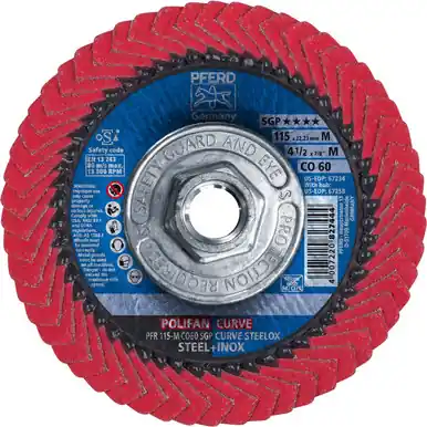 PFERD 67258 4-1/2" x 5/8-11 POLIFAN CURVE Flap Disc SGP Ceramic Oxide 60G Medium Radius (10pk)