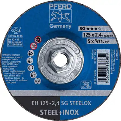 PFERD 63214 - 5" x 3/32" Cut-Off Wheel 5/8-11 Thd. A 46 R SG-INOX Type 27 (10pk)