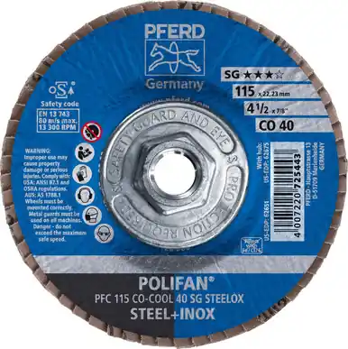PFERD 62675 4-1/2" x 5/8-11 POLIFAN Flap Disc - Conical SGP Ceramic Oxide COOL 40G (10pk)