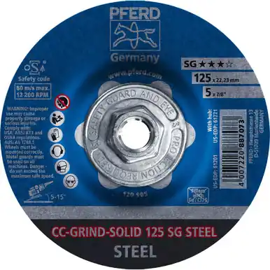 PFERD 61221 5" CC-GRIND-SOLID 5/8-11 Thread - SG for STEEL (10pk)