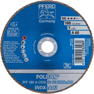 PFERD 62370 7" x 7/8" POLIFAN Flap Disc - Flat SG Aluminum Oxide COOL 60G (10pk)