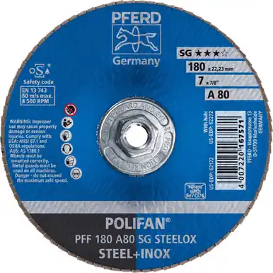 PFERD 62272 7" x 5/8-11 POLIFAN Flap Disc - Flat SG Aluminum Oxide 80G (10pk)