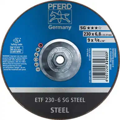 PFERD 61704 9" x 1/4" Grinding Wheel, 5/8-11 Thd. T28 A 24 R SG - Saucer (10pk)