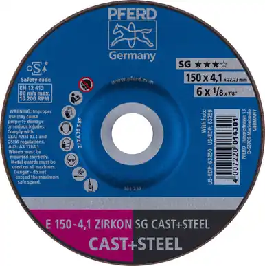 PFERD 63250 6" x 1/8" Pipeline Wheel, 7/8" AH (4.1mm) ZA 30 S SG-PIPE - Type 27 (10pk)