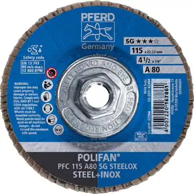 PFERD 62304 4-1/2" x 5/8-11 POLIFAN Flap Disc - Conical SG Aluminum Oxide 80G (10pk)