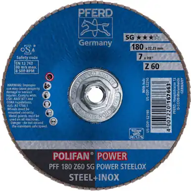 PFERD 62290 7" x 5/8-11 POLIFAN Flap Disc - Flat SG Zirconia 60G (10pk)