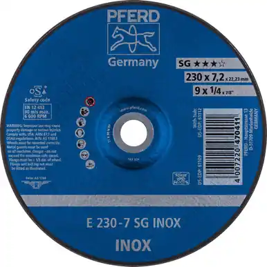 PFERD 61109 9" x 1/4" Grinding Wheel, 7/8" AH A 30 N SG-INOX - Type 27 (10pk)