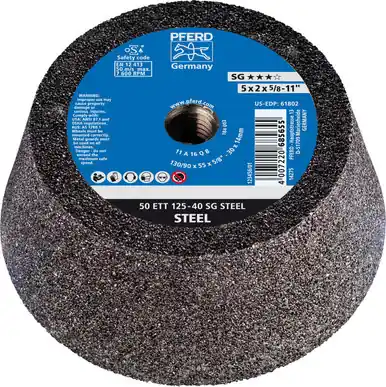 PFERD 61802 5" Flaring Cup Wheel, 5/8-11 Thd. T11 Aluminum Oxide - Steel Back (2pk)