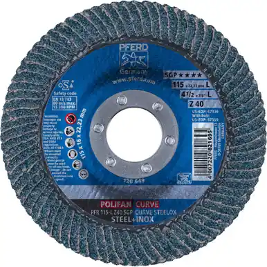 PFERD 67339 4-1/2" x 7/8" POLIFAN CURVE Flap Disc SGP Zirconia 40G Large Radius (10pk)