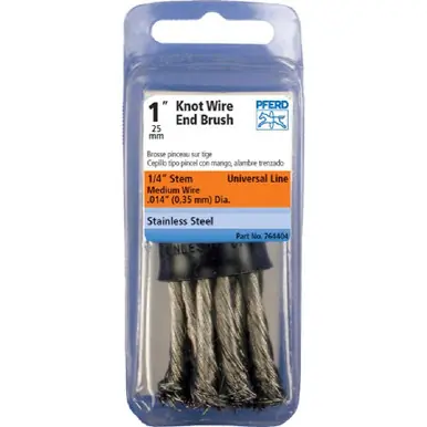 PFERD 764381 1" PSF Knot End Brush .020 SS Wire, 1/4" Shank (5pk)