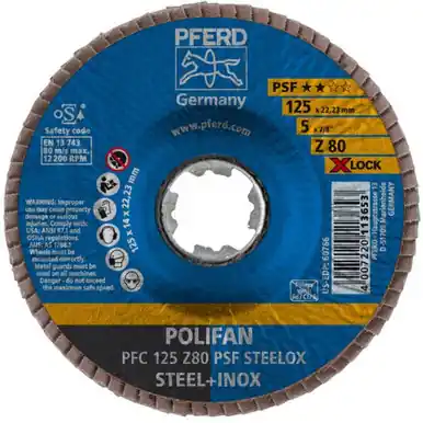 PFERD 60766 5" X-LOCK POLIFAN Flap Disc - Conical Z PSF STEELOX Zirconia 80G (10pk)