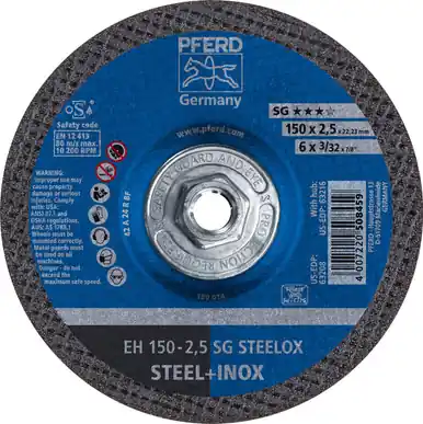 PFERD 63216 6" x 3/32" Cut-Off Wheel 5/8-11 Thd. A 24 R SG-INOX Type 27 (10pk)
