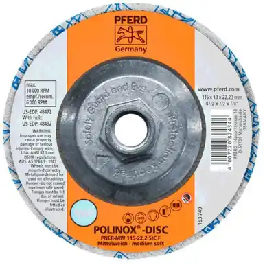 PFERD 48492 4-1/2" POLINOX Unitized Disc T27 Conical, 5/8-11 Thread, SiC Fine W, 3SF (5pk)