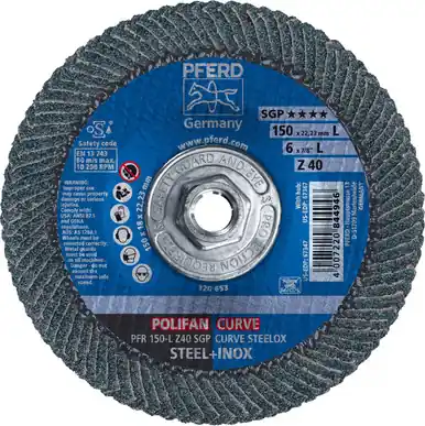 PFERD 67367 6" x 5/8-11 POLIFAN CURVE Flap Disc SGP Zirconia 40G Large Radius (10pk)