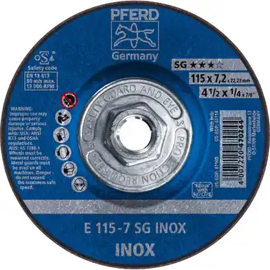 PFERD 61114 4-1/2" x 1/4" Grinding Wheel 5/8-11 Thd A30N SG-INOX Type 27 (10pk)