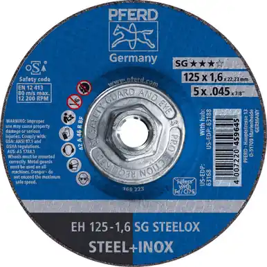 PFERD 63188 - 5" x .045" Cut-Off Wheel 5/8-11 A 46 R SG INOX Type 27 (10pk)