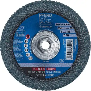 PFERD 67220 6" x 5/8-11 POLIFAN CURVE Flap Disc SGP Zirconia 40G Medium Radius (10pk)