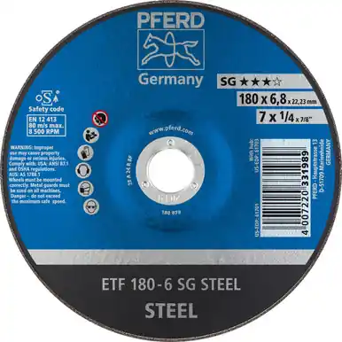 PFERD 61701 7" x 1/4" Grinding Wheel, 7/8" AH T28 A 24 R SG - Saucer (10pk)