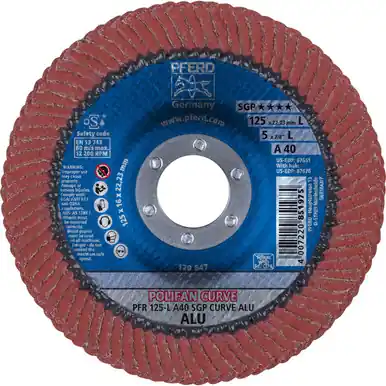 PFERD 67651 5" x 7/8" POLIFAN CURVE Flap Disc SGP-ALU for Aluminum 40G Large Radius (10pk)