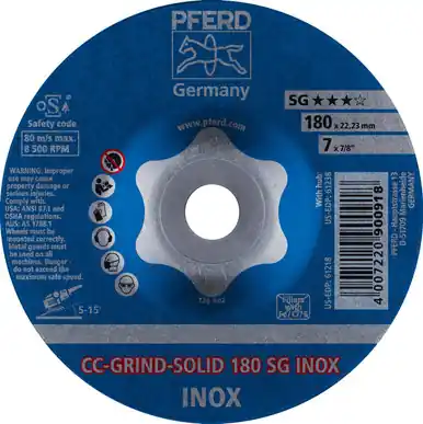 PFERD 61218 7" CC-GRIND-SOLID 7/8" A.H. - SG for STAINLESS / INOX (10pk)