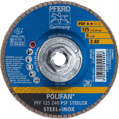 PFERD 63015 5" x 5/8-11 POLIFAN Flap Disc - Flat PSF Zirconia 40G (10pk)