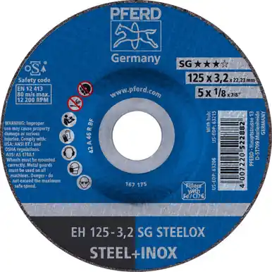 PFERD 63206 - 5" x 1/8" Cut-Off Wheel, 7/8" AH A 46 R SG-INOX - Type 27 (25pk)