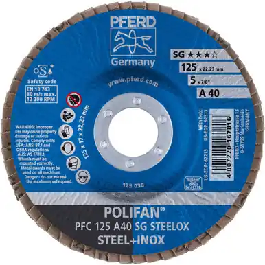 PFERD 62213 5" x 7/8" POLIFAN Flap Disc - Conical SG Aluminum Oxide 40G (10pk)