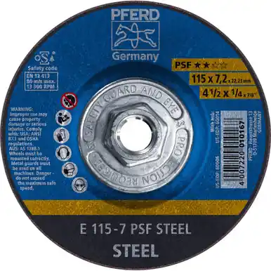 PFERD 60014 4-1/2" x 1/4" Grinding Wheel 5/8-11 A 24 R PSF- STEEL T27 (10pk)