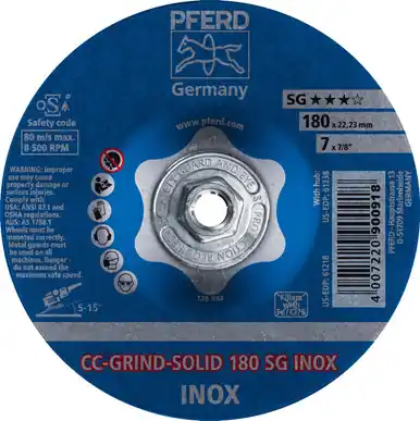 PFERD 61238 7" CC-GRIND-SOLID 5/8-11 Thread - SG for Stainless / INOX (10pk)