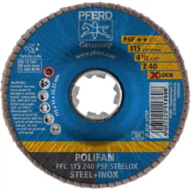 PFERD 60761 4-1/2" X-LOCK POLIFAN Flap Disc - Conical Z PSF STEELOX Zirconia 40G (10pk)