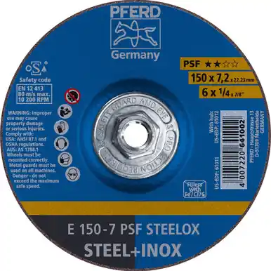 PFERD 61012 6" x 1/4" Grinding Wheel 5/8-11 Thd. A 24 L PSF-INOX Type 27 (10pk)