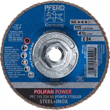 PFERD 62321 4-1/2" x 5/8-11 POLIFAN Flap Disc - Conical SG Zirconia 24G (10pk)