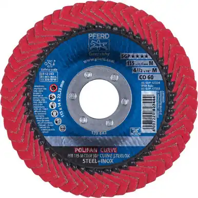 PFERD 67234 4-1/2" x 7/8" POLIFAN CURVE Flap Disc SGP Ceramic Oxide 60G Medium Radius (10pk)