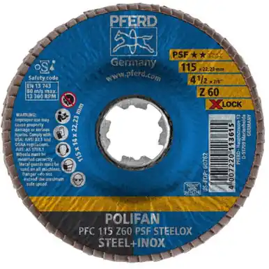 PFERD 60762 4-1/2" X-LOCK POLIFAN Flap Disc - Conical Z PSF STEELOX Zirconia 60G (10pk)
