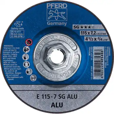 PFERD 61303 4-1/2" x 1/4" Grinding Wheel, 5/8-11 Thd. A 24 N SG for Aluminum, Type 27 (10pk)