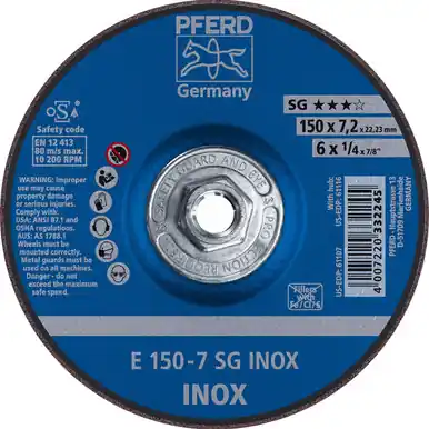 PFERD 61116 6" x 1/4" Grinding Wheel 5/8-11 Thd. A 30 N SG-INOX Type 27 (10pk)