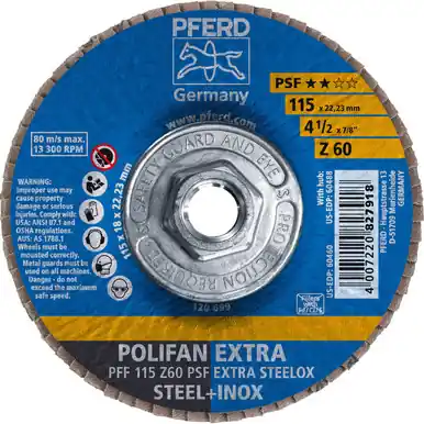 PFERD 60488 4-1/2" x 5/8-11 POLIFAN Flap Disc - Flat PSF-EXTRA Zirconia 60G (10pk)