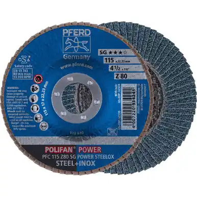 PFERD 62220 4-1/2" x 7/8" POLIFAN Flap Disc - Conical SG Zirconia 80G (10pk)