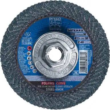 PFERD 67212 4-1/2" x 5/8-11 POLIFAN CURVE Flap Disc SGP Zirconia 40G Medium Radius (10pk)
