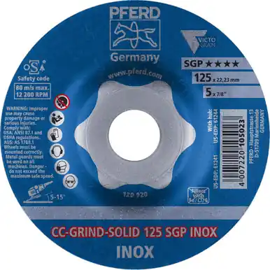 PFERD 61241 5" CC Grind Solid 7/8" A.H. - SGP INOX Victograin-Cool (10pk)