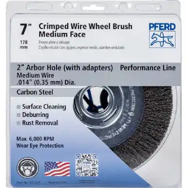 PFERD 81122P 7" Crimped Wire Wheel - Med. Face .014 CS Wire 2" A.H. POP (5pk)