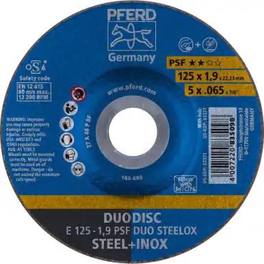 PFERD 63321 5" x .065" DUODISC Wheel, 7/8" AH A 46 P PSF-INOX - Type 27 (10pk)
