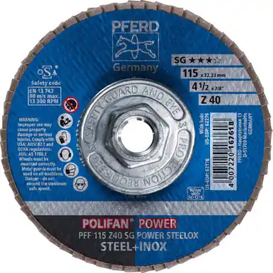 PFERD 62276 4-1/2" x 5/8-11 POLIFAN Flap Disc - Flat SG Zirconia 40G (10pk)