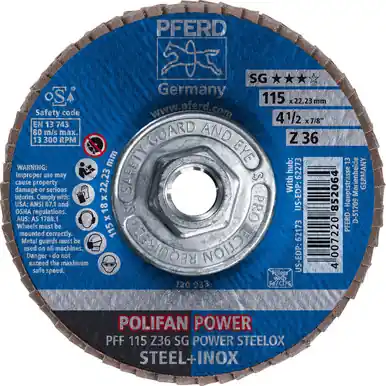 PFERD 62273 4-1/2" x 5/8-11 POLIFAN Flap Disc - Flat SG Zirconia 36G (10pk)