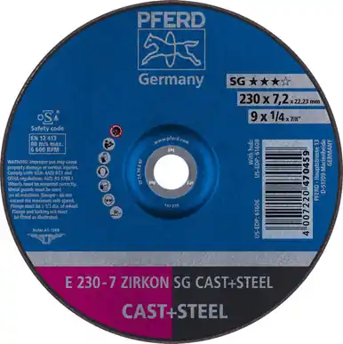 PFERD 61606 9" x 1/4" Grinding Wheel, 7/8" AH ZA 30 S SG - Type 27 (10pk)