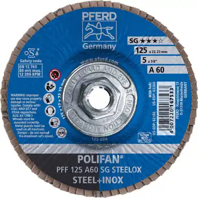 PFERD 62260 5" x 5/8-11 POLIFAN Flap Disc - Flat SG Aluminum Oxide 60G (10pk)