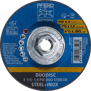 PFERD 63326 - 4-1/2" x .06 - 5" DUODISC Wheel, 5/8-11 Thd. A 46 P PSF-INOX - Type 27 (10pk)