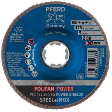 PFERD 60779 5" X-LOCK POLIFAN Flap Disc - Conical Z SG POWER STEELOX Zirconia 60G (10pk)